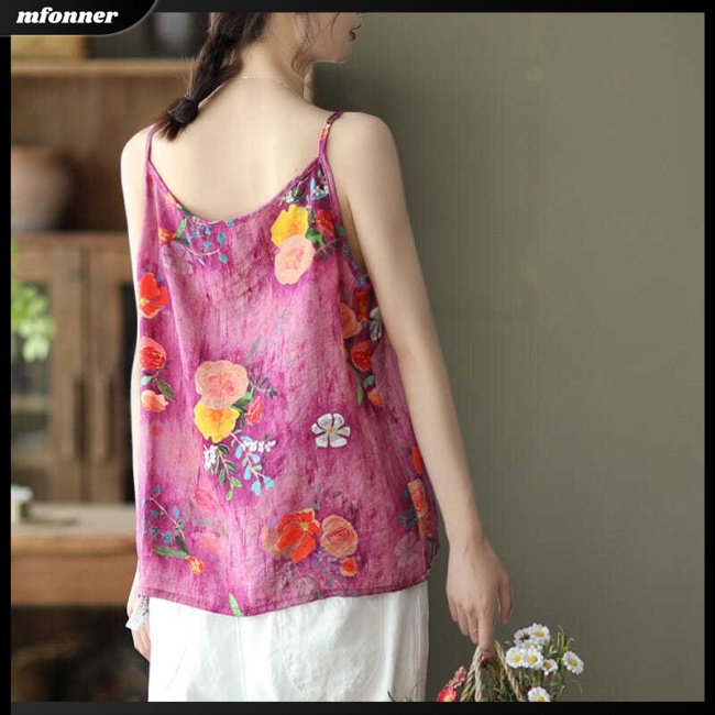 Áo Hai Dây Mỏng Họa Tiết Hoa Phong Cách Retro Cho Nữ