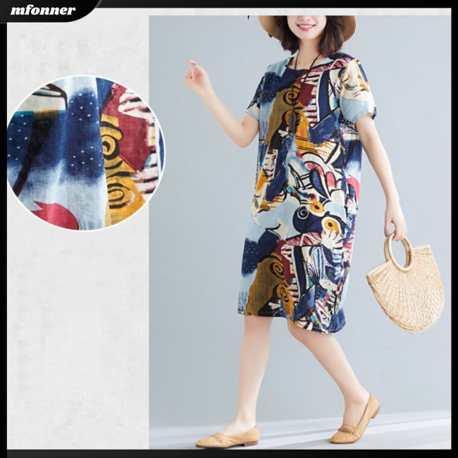 Đầm Midi Tay Ngắn In Họa Tiết Thổ Cẩm Cổ Điển Thời Trang Mùa Hè Xinh Xắn Cho Nữ