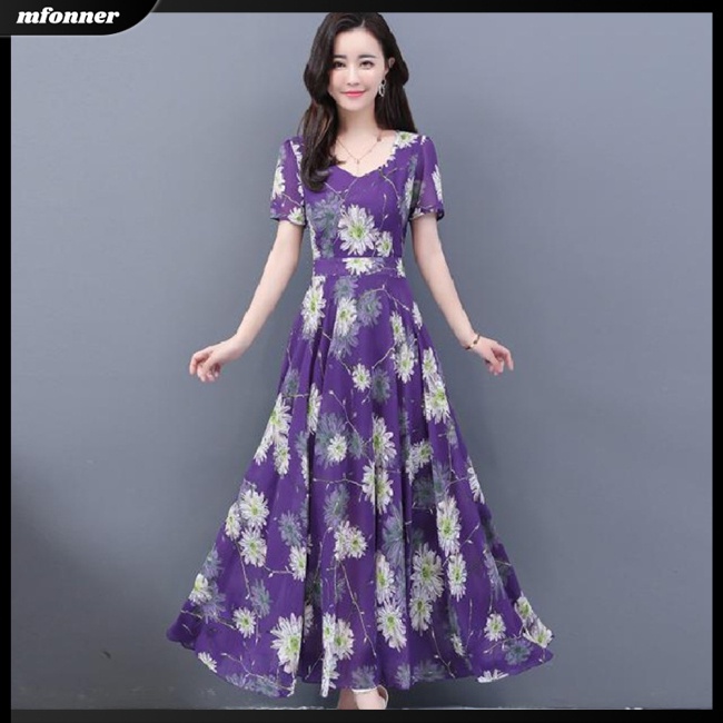 Đầm Hoa Cổ Tròn Lưng Cao Ôm Dáng Phong Cách Retro Cho Nữ