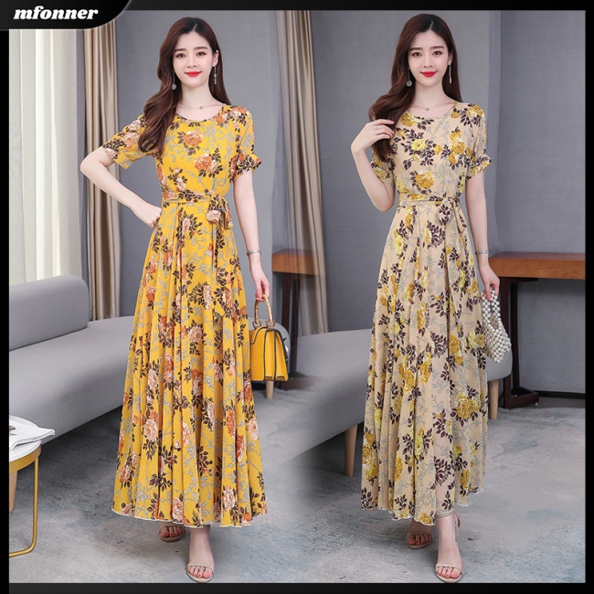 Đầm Dài Tay Ngắn In Hoa Thời Trang Mùa Hè Dành Cho Nữ