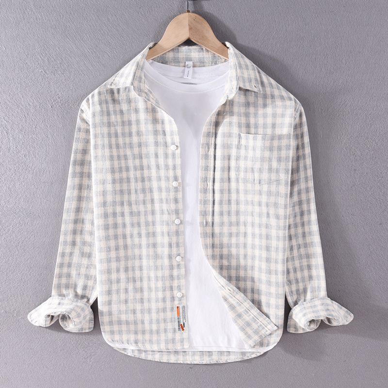 Áo Khoác Sơ Mi Caro Tay Dài Dáng Rộng Trẻ Trung Phong Cách Retro Nhật Bản Cho Nam