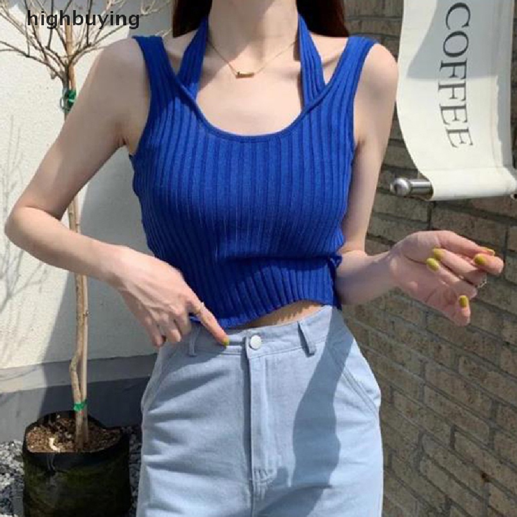 Áo Hai Dây Dệt Kim Màu Sắc Trơn Quyến Rũ Thời Trang Mùa Hè Cho Nữ