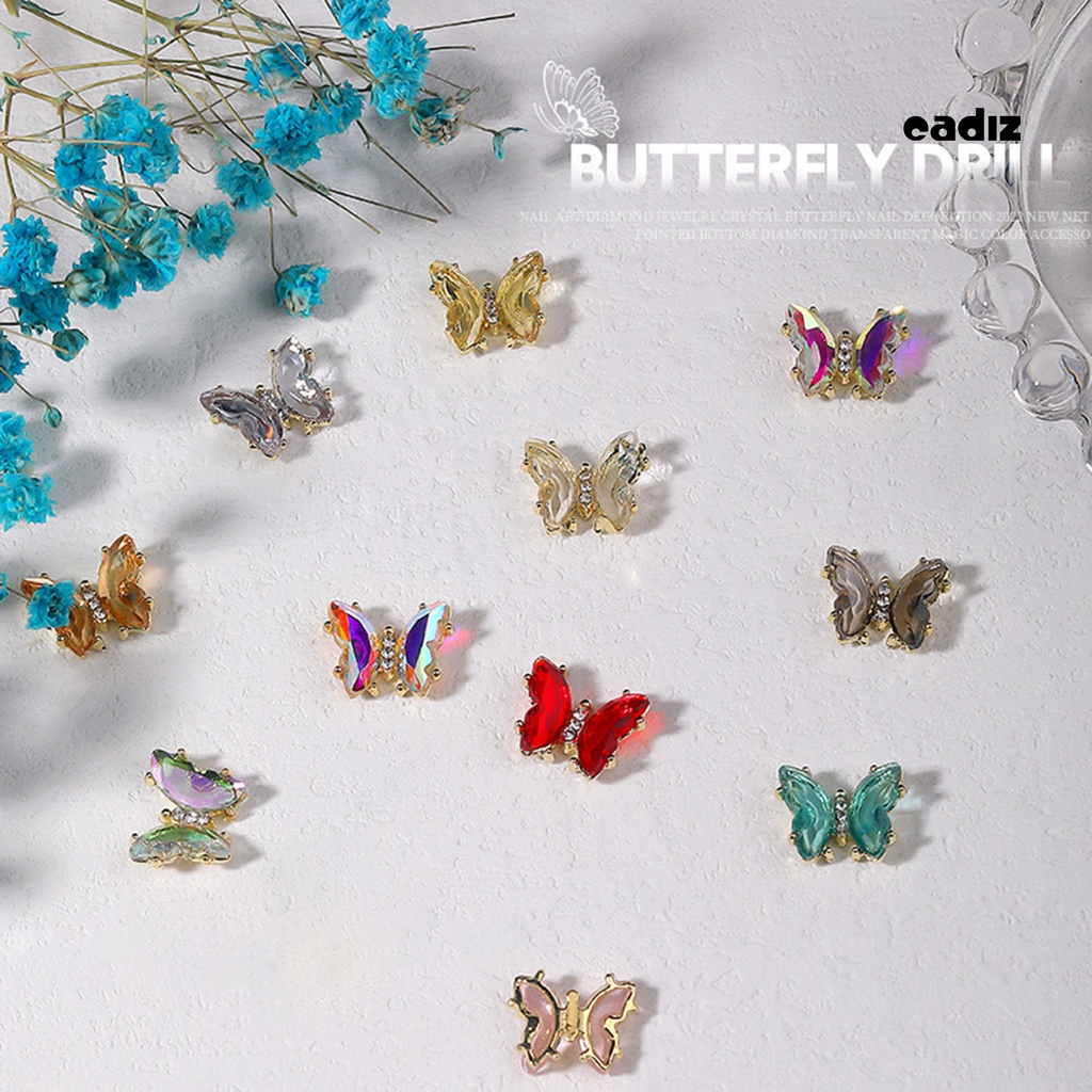 Set 10 Móng Tay Giả Mini Lấp Lánh Hình Bướm DIY
