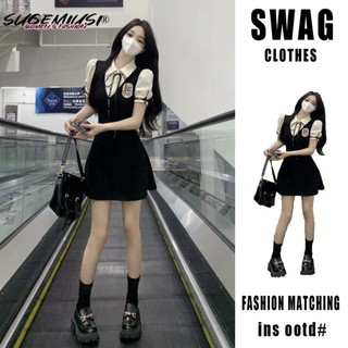 Sugemiusi Đầm Cổ polo Size Lớn Màu Tương Phản Phong Cách Preppy Dành Cho Nữ