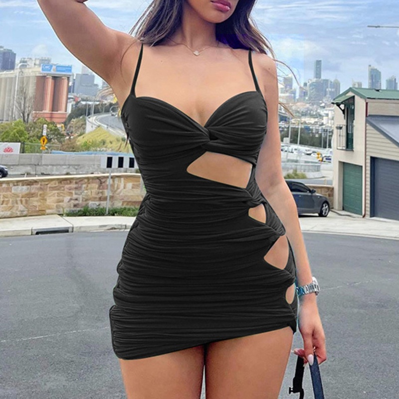 Đầm Hai Dây Nhún Bèo Hở Lưng Ôm Dáng Quyến Rũ Hợp Thời Trang
