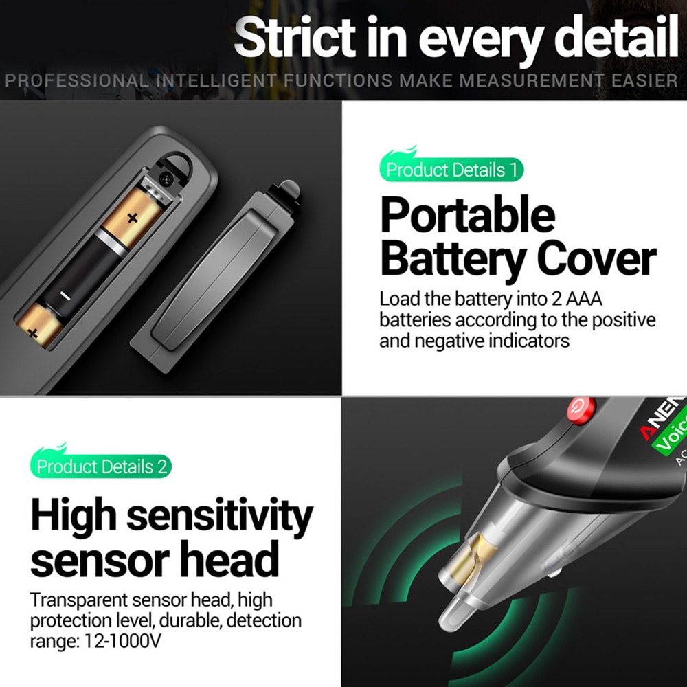VOKTTA ANENG VC1019 Bút thử phát sóng giọng nói thông minh 12V-1000V Cảm biến hồng ngoại Định vị máy kiểm tra điện áp Máy dò dây điện