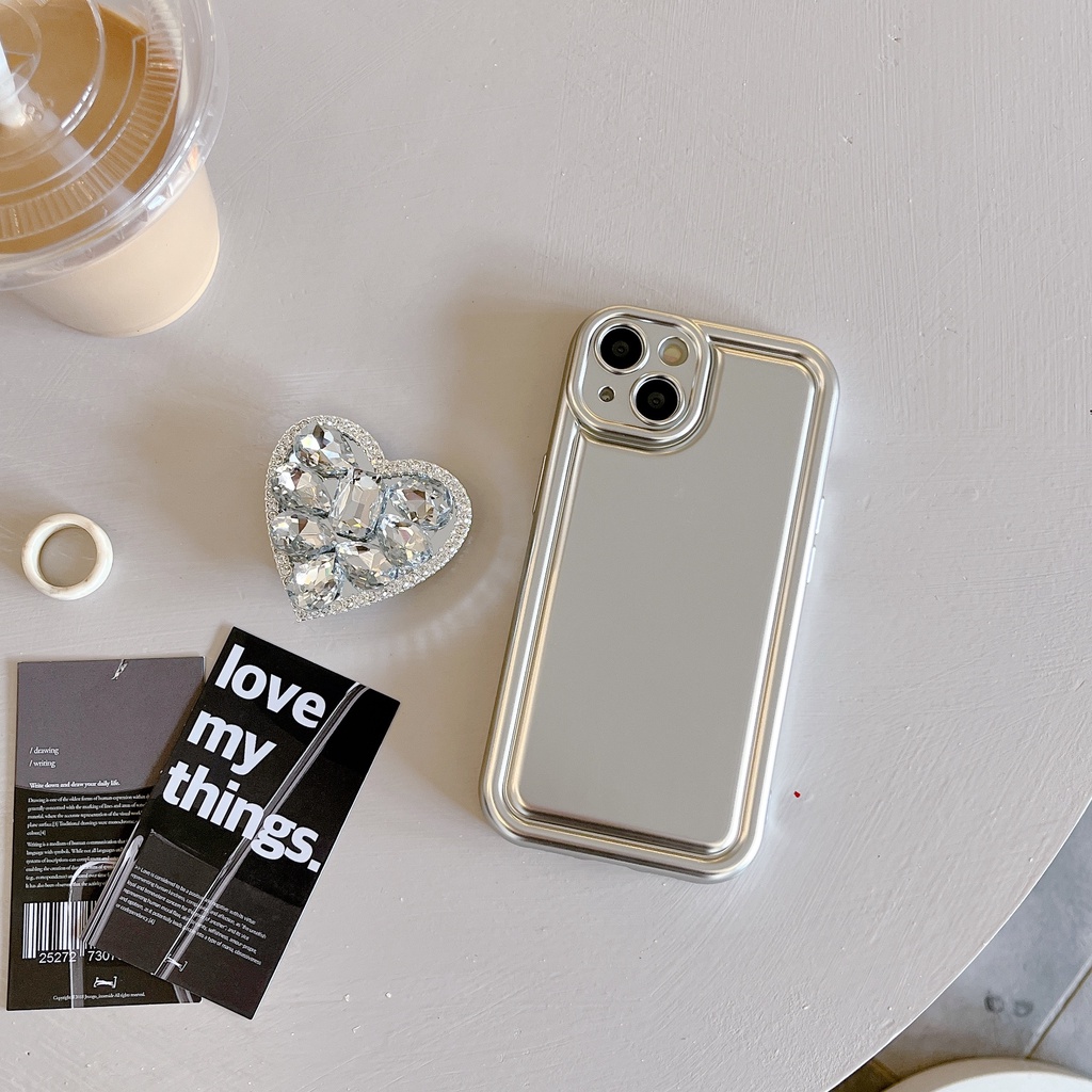 Ốp Điện Thoại TPU Mềm Chống Rơi Mạ Điện Họa Tiết Trái Tim Đính Đá Đơn Giản Cho iPhone 14 13 12 11 PRO MAX Đứng