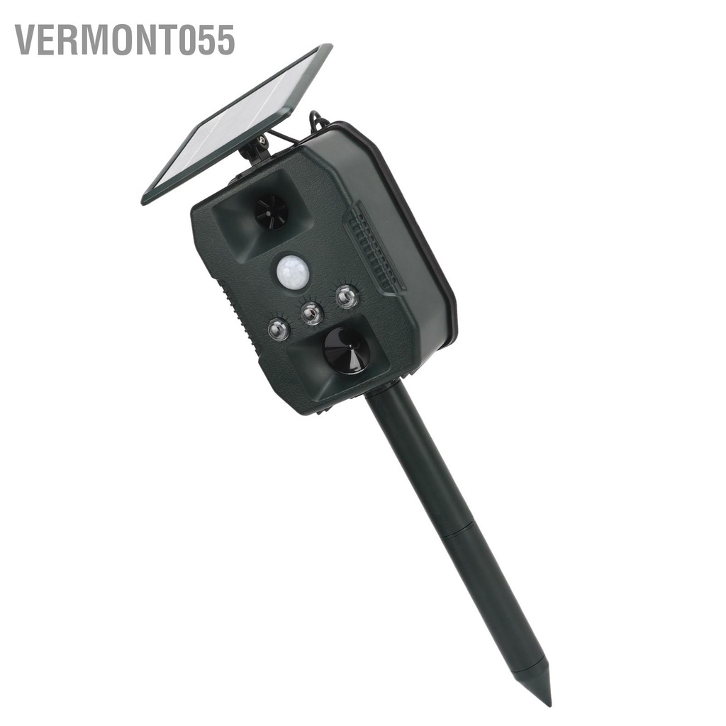 Vermont055 Thiết bị xua đuổi động vật siêu âm năng lượng mặt trời Đèn LED nhấp nháy IP55 ngăn chặn chống nước cho sân vườn trang trại cây ăn trái
