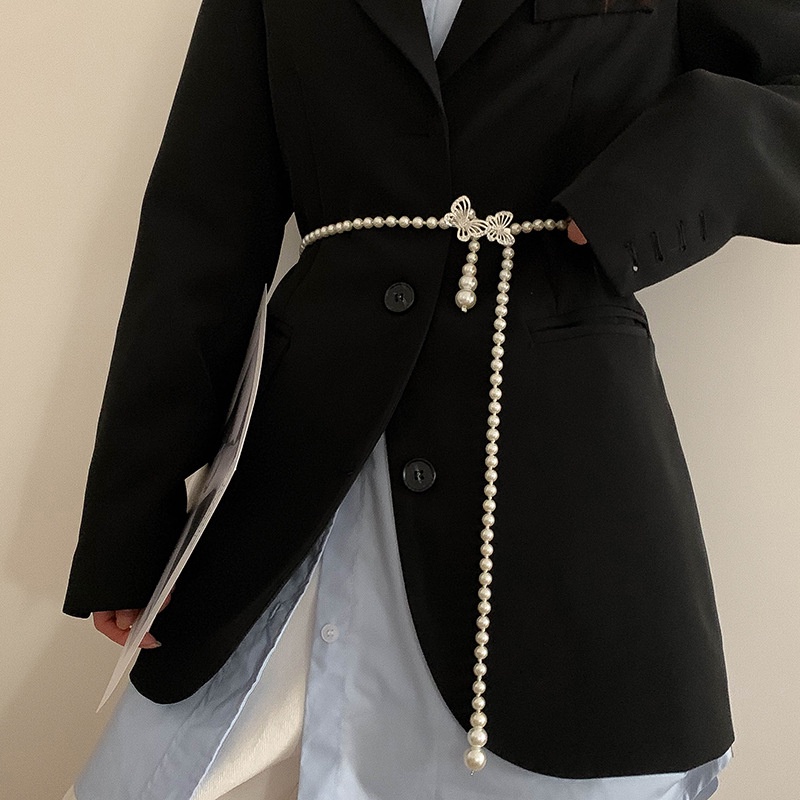 Haimeikang Thắt Lưng Dây Mảnh Đính Ngọc Trai Thời Trang Phong Cách Hàn Quốc Cho Nữ