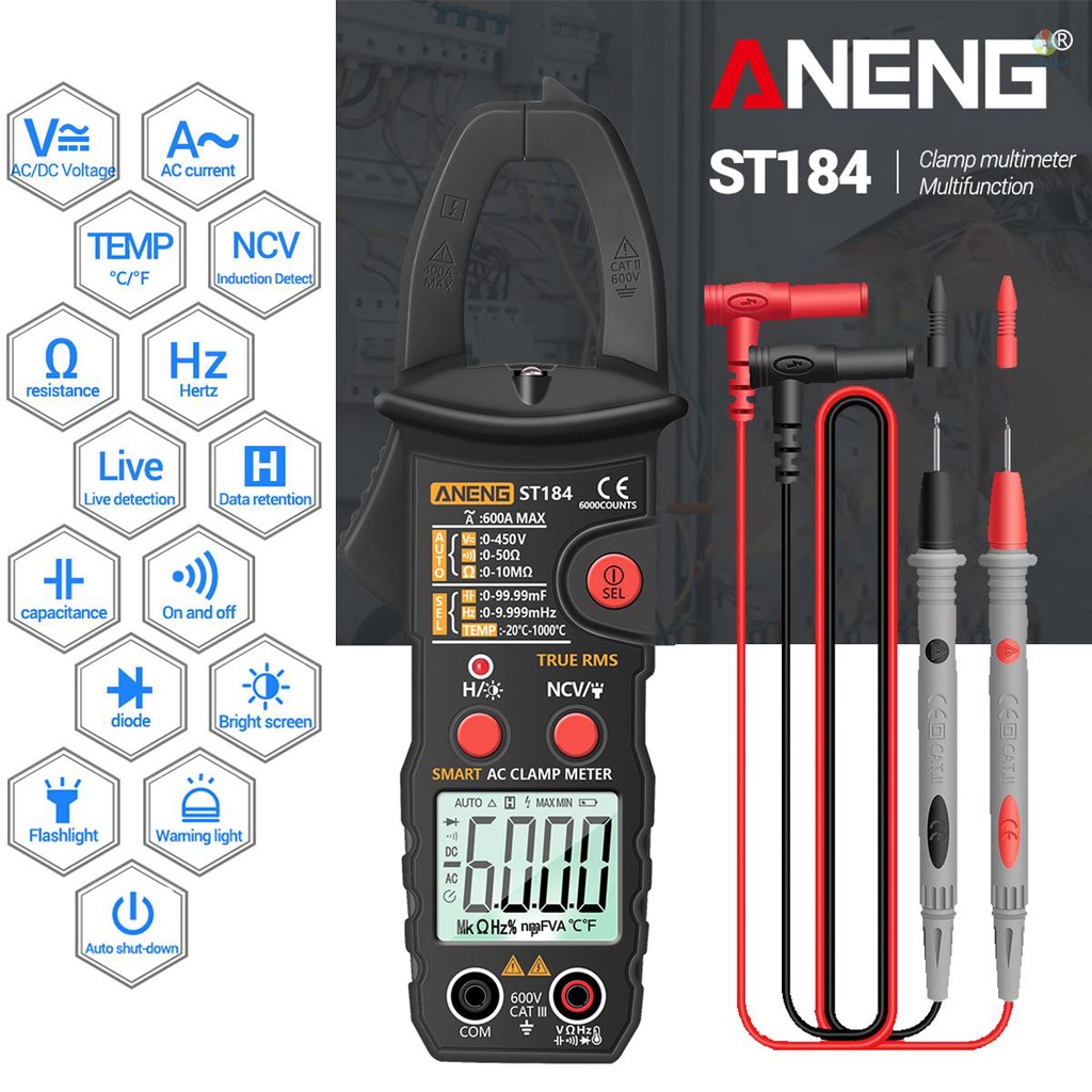 Vạn Năng Kế Kỹ Thuật Số ANENG True RMS Dạng Kẹp DC / AC Kèm Điện Trở Ohm NCV