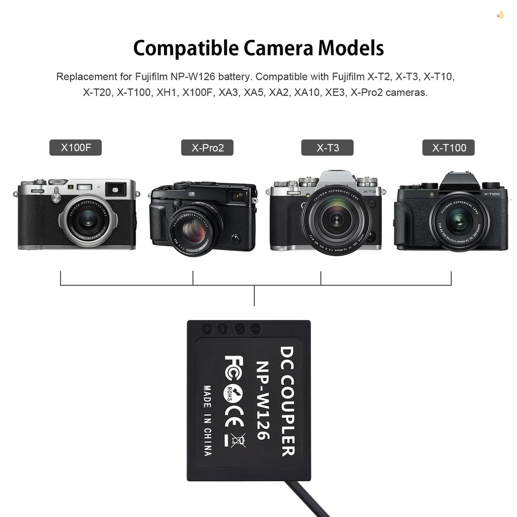 Bộ Nguồn USB Andoer CP-W126 DC Thay Thế Pin NP-W126 Với Cáp Nguồn Đầu Vào USB Tương Thích Với Fujifilm X-T2 X-T3 X-T10