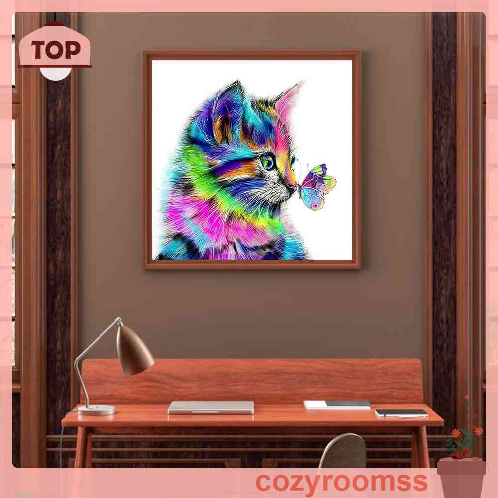 Tranh Đính Đá 5D Tự Làm Hình Mèo Nhiều Màu Sắc