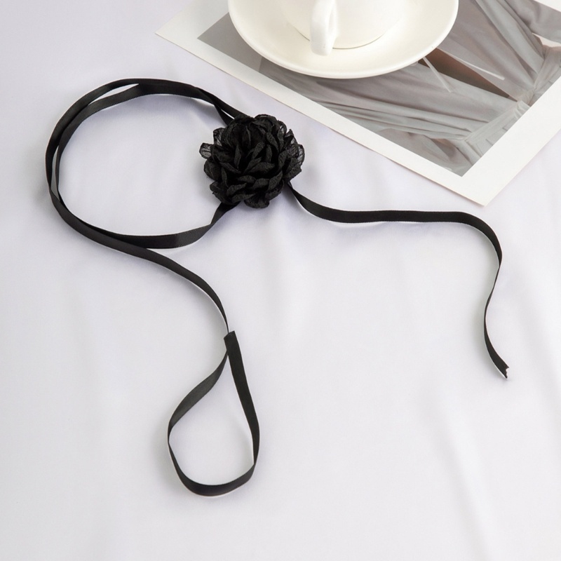 Vòng Cổ Choker Bằng Lụa Màu Đen Đính Hoa Hồng Phong Cách Gothic Thanh Lịch Tùy Chỉnh Cho