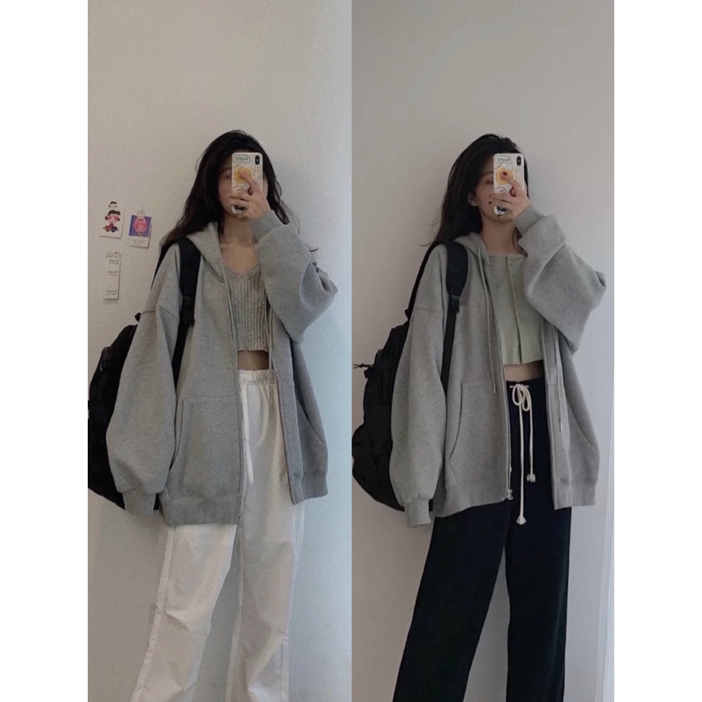 Áo Khoác Nhung Mỏng Có Khóa Kéo Màu Xám Phong Cách Xuân Thu 2023 Cho Nữ Đen