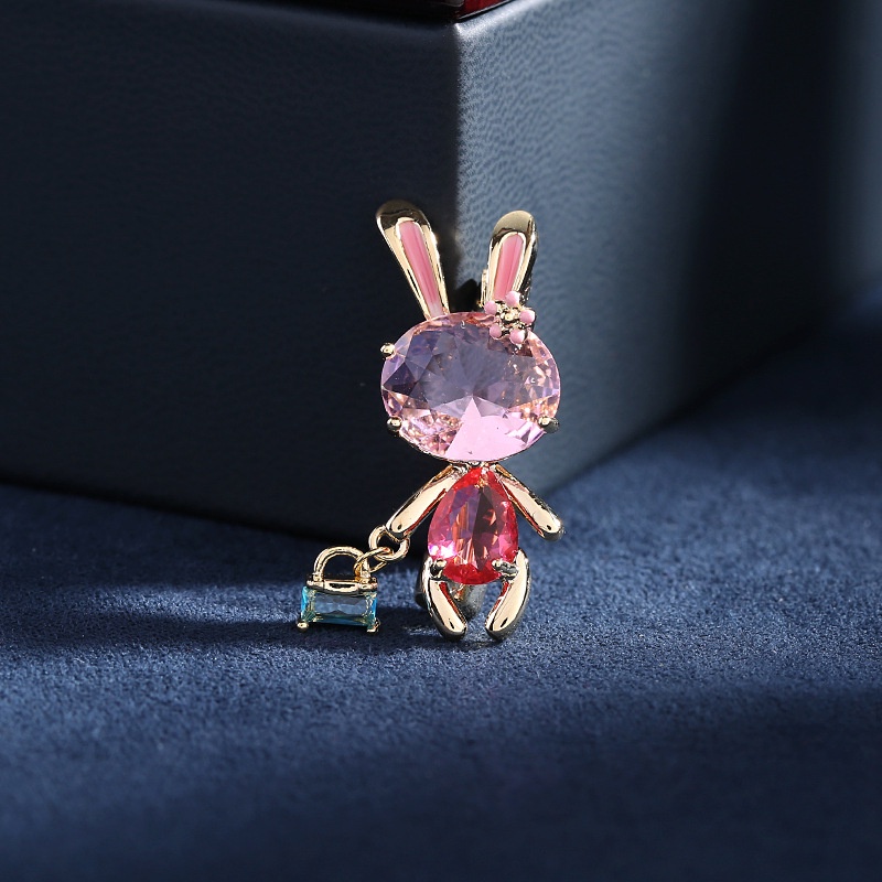 Trâm Cài Áo Hình Thỏ Hồng Đính Đá Zircon Dễ Thương