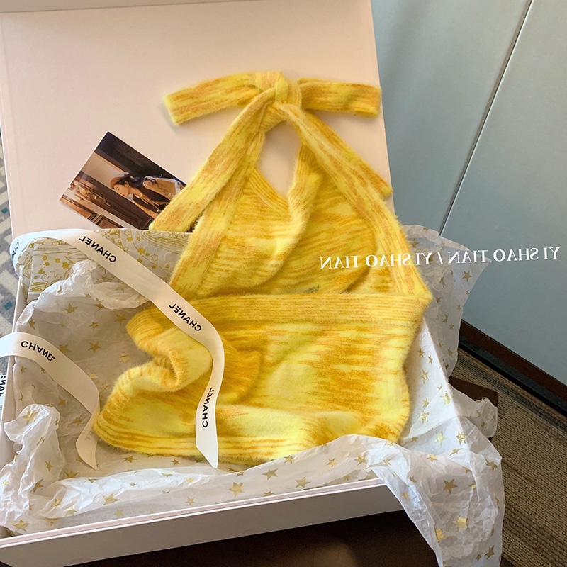 Áo Hai Dây Dệt Kim Cổ Yếm Quyến Rũ Thời Trang Mùa Hè Cho Nữ