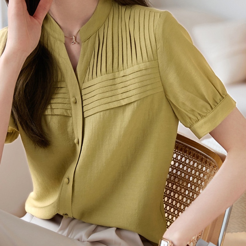 Áo Sơ Mi Cao Cấp Thoáng Khí Xếp Ly Màu Trơn 22 Phong Cách Công Nghiệp Thời Trang Mùa Hè Mới Cho Nữ