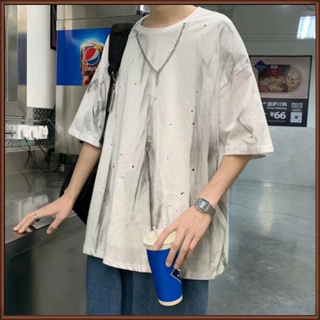 Áo Thun Ngắn Tay Dáng Rộng In Mực Thời Trang Giản Dị Dành Cho Nam