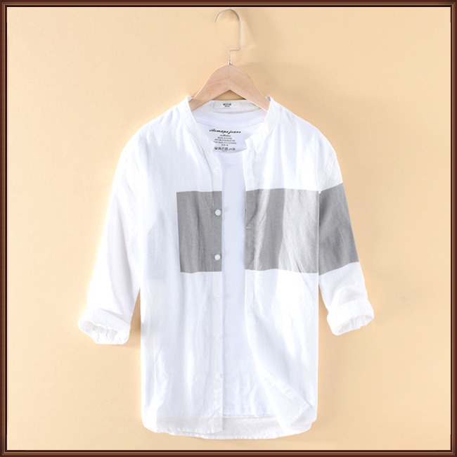 Áo Sơ Mi Cotton Lanh Tay Lửng Dáng Rộng Thời Trang Mùa Hè Cho Nam