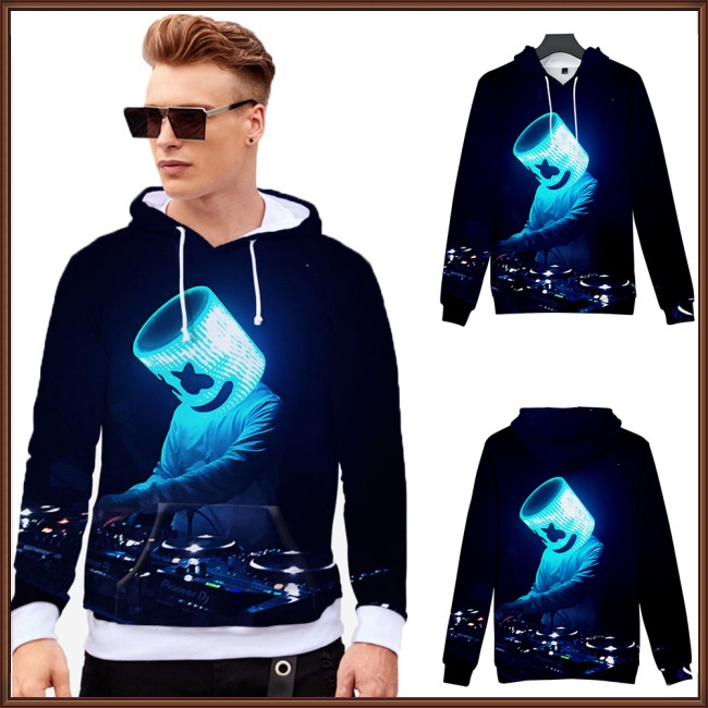 Áo Hoodie Tay Dài In Hình DJ Marshmello Dạ Quang 3D Độc Đáo Cho Nam Và Nữ
