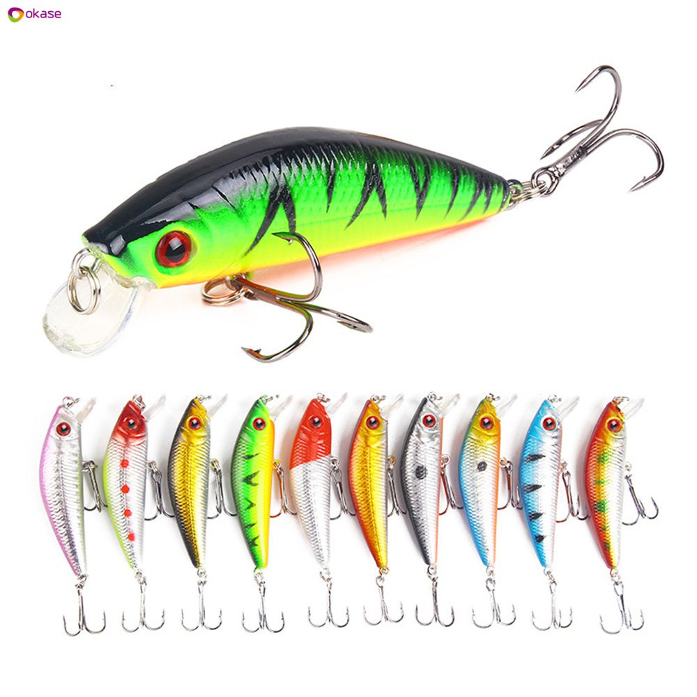 1 Cái Mồi Câu Cá Mồi Cứng Minnow Crankbait Mồi Giật Chìm Chậm Lắc Lư Đồ Câu Cá Okase