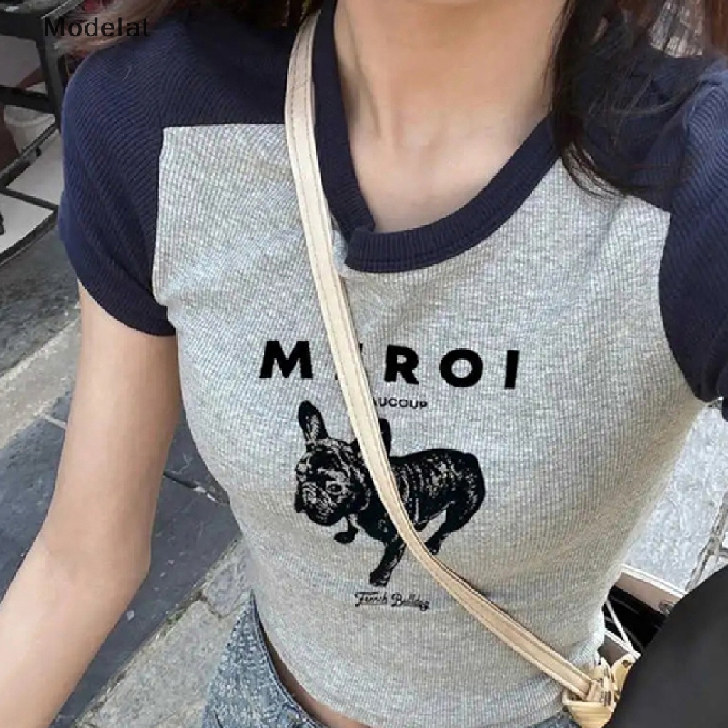 Áo Thun Dệt Kim MFC Y2K Cổ Tròn Tay Ngắn In Hình Pring Thời Trang Mùa Hè Cho Nữ