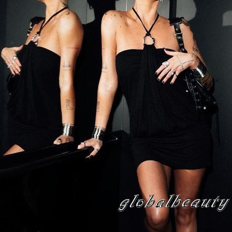 Đầm Midi Hai Dây Không Tay Hở Vai Thời Trang Mùa Hè Cho Nữ