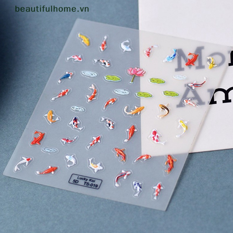 Miếng Dán Trang Trí Móng Tay Mềm Mại Dập Nổi Họa Tiết Lá Sen / Cá Nhỏ Nhiều Màu 5D DIY