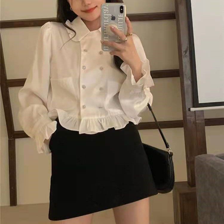 Áo Kiểu Cổ Búp Bê Phối Ren Phong Cách Hàn Quốc Thanh Lịch Cho Nữ