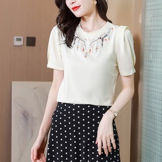 Áo Thun Nữ Ngắn Tay Cổ Tròn Thêu Hình Sáng Tạo Phong Cách Mới
