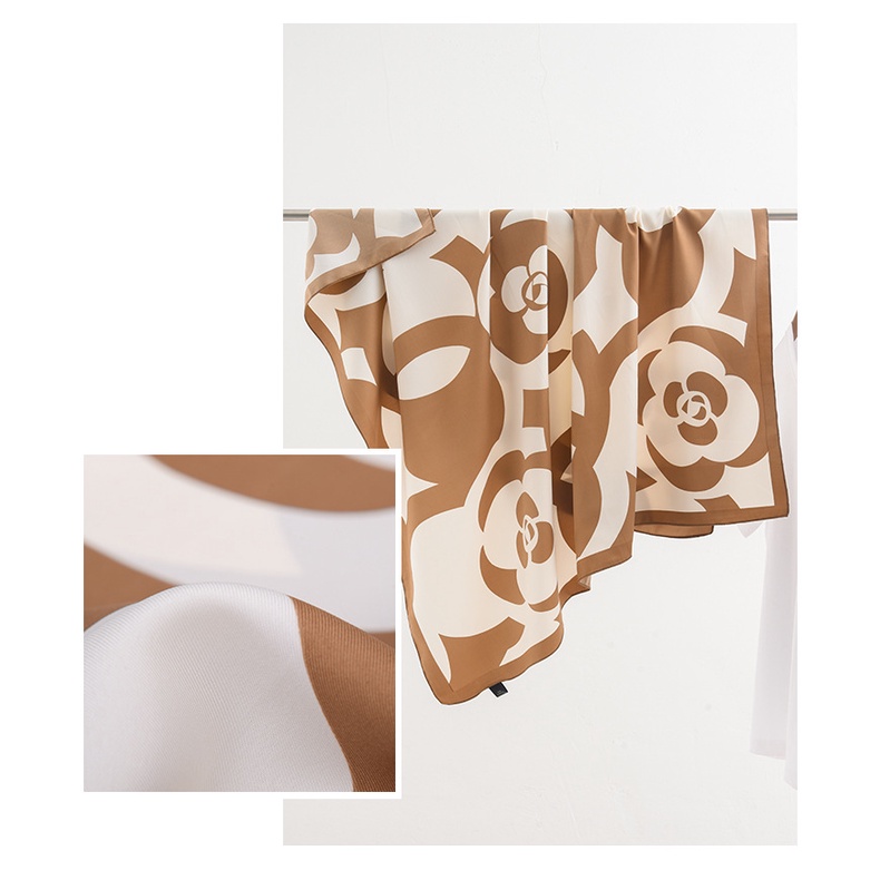 Khăn Choàng Cổ Hình Vuông 90 * 90CM In Họa Tiết Hoa Trà Thanh Lịch Thời Trang Xuân Hè 2023