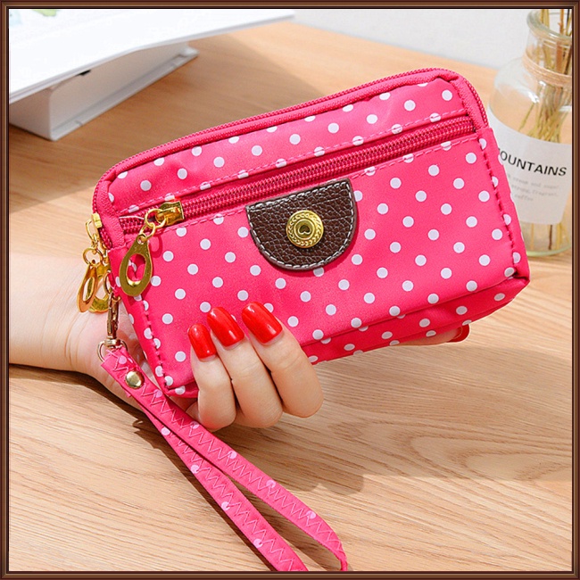 Jaz Túi Xách Tay Bằng Vải Bạt 3 Lớp Có Dây Kéo In Chấm Bi Đựng Điện Thoại Cho Nữ