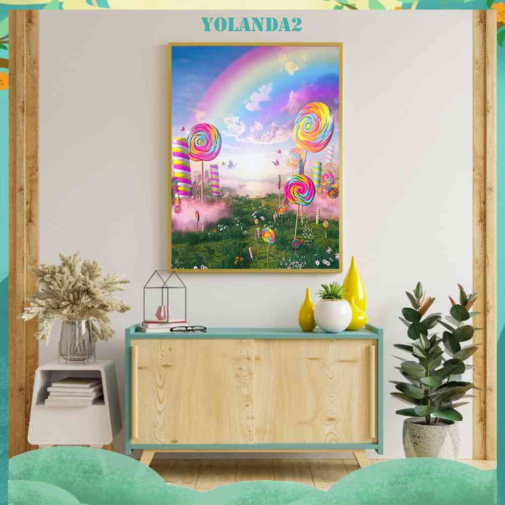 Tranh Đính Đá Kim Cương Toàn Bộ 5D DIY Hình Vẽ Kẹo Mút Trang Trí Nhà Cửa