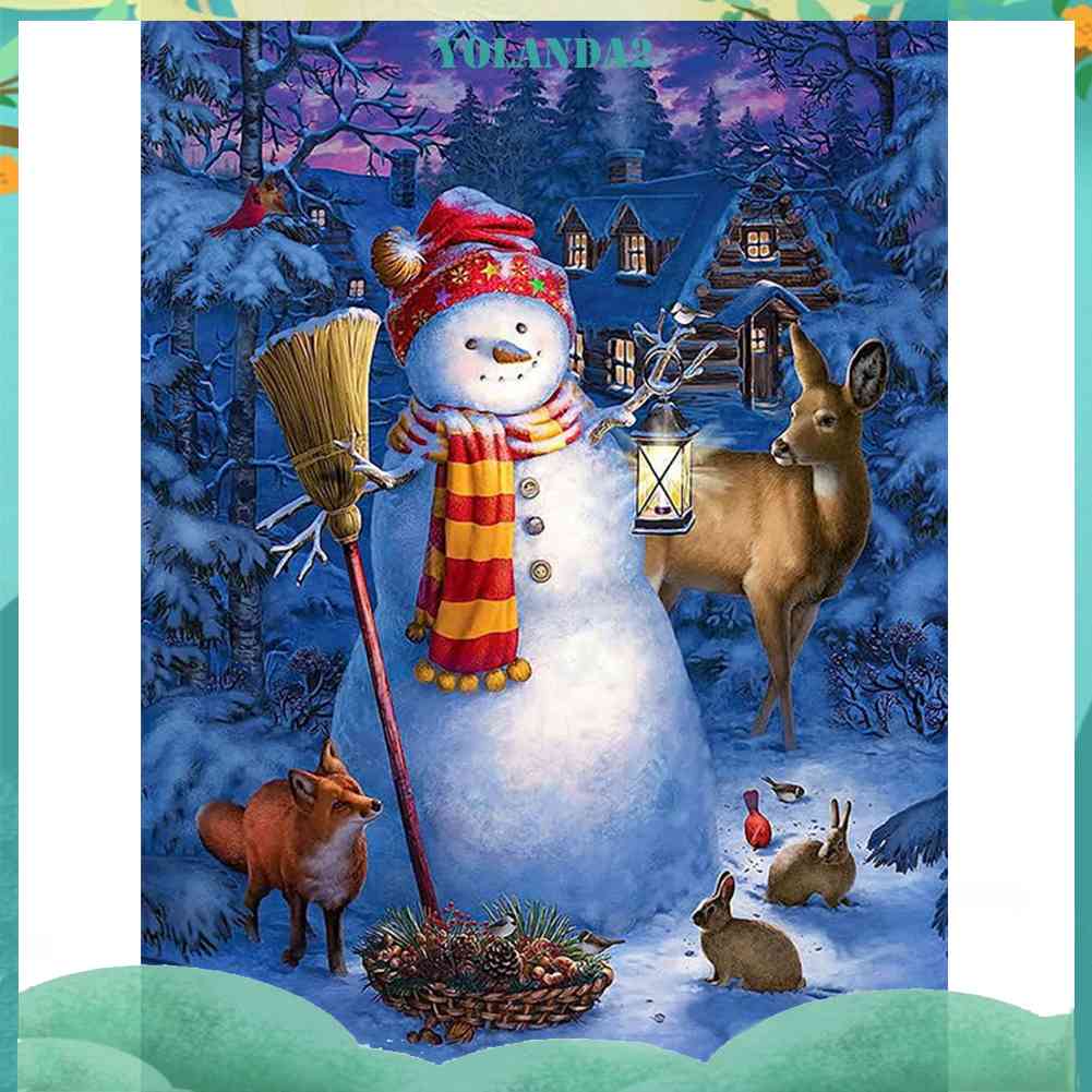 Bộ Tranh Đính Đá 5D Họa Tiết Người Tuyết / Lồng Đèn Độc Đáo DIY Dùng Trang Trí