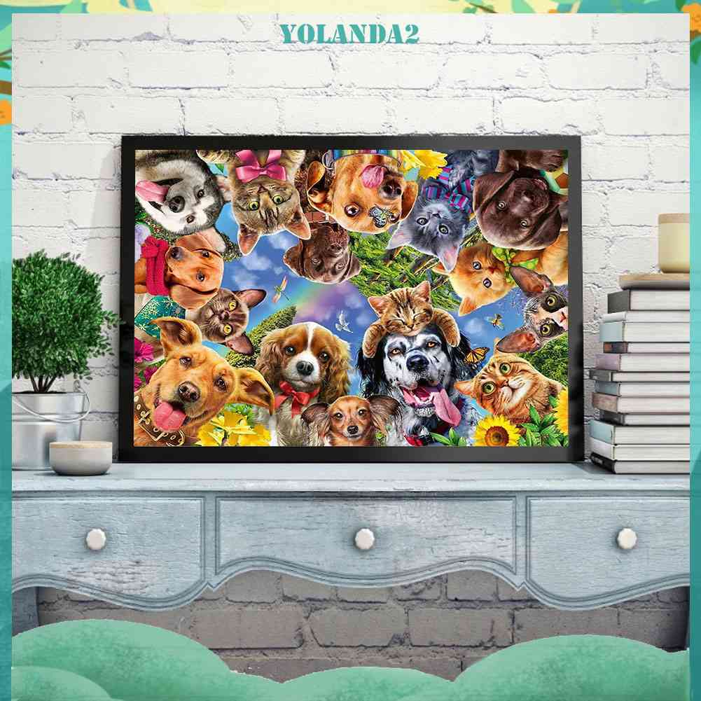 Tranh Đính Đá Kim Cương Toàn Bộ 5D DIY Hình Vẽ Chó Mèo Trang Trí Nhà Cửa