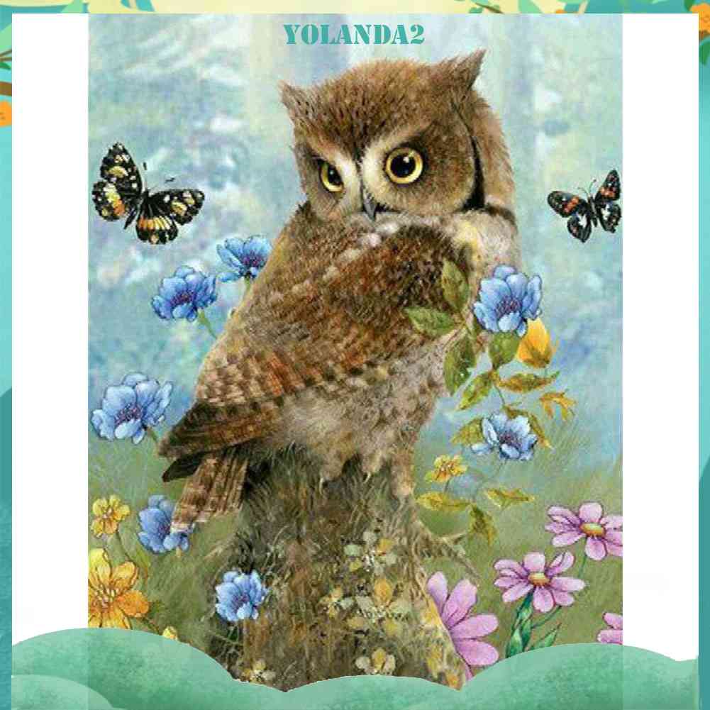 Tranh Đính Đá Kim Cương Toàn Bộ 5D DIY Hình Vẽ Con Cú Và Bướm