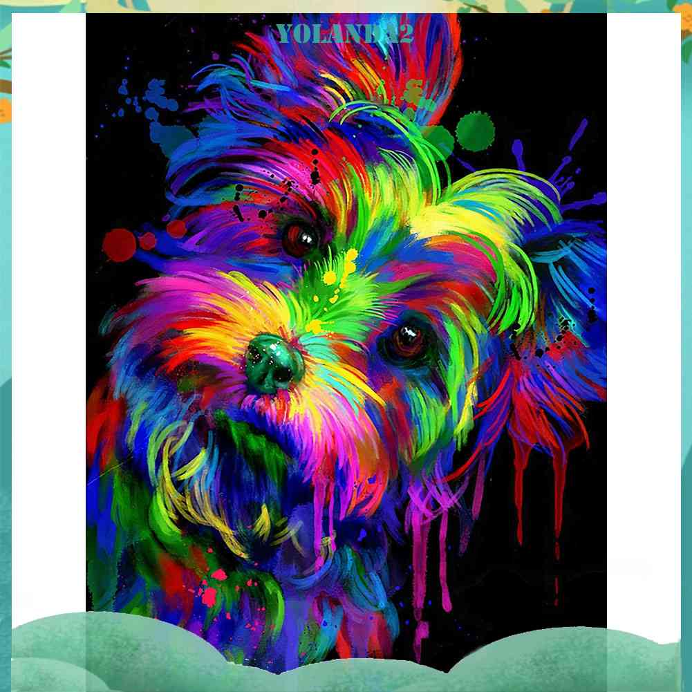 Bộ Tranh Đính Đá Treo Tường Trang Trí Toàn Diện Họa Tiết Chó Terrier Nhiều Màu