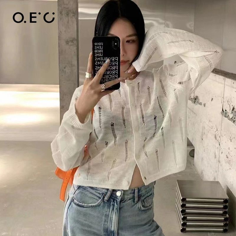 Áo Khoác Cardigan Dệt Kim Tay Dài Chống Nắng Thiết Kế Đục Lỗ Thời Trang Mùa Hè