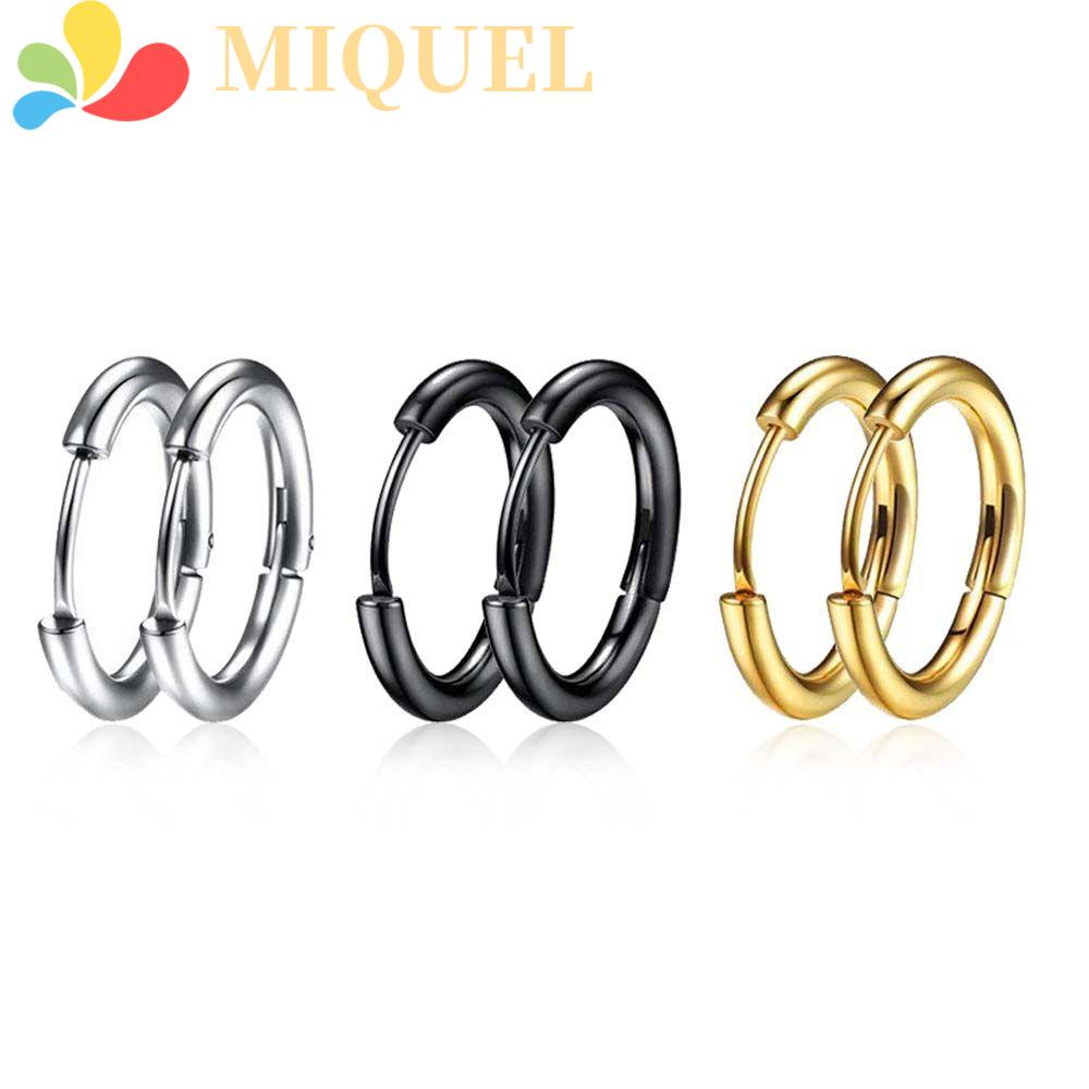 Đôi bông tai tròn cỡ nhỏ bằng thép titan trơn màu đơn giản dành cho nam và nữ