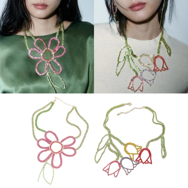 Vòng Cổ Choker Mặt Hoa Đính Đá Phong Cách Bohemian Sang Trọng Cho Nữ