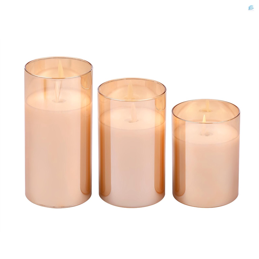 Smartwatchinone Set 3 Đèn LED Hình Nến Không Lửa Điều Khiển Từ Xa Màu Vàng Ấm Áp Có Hẹn Giờ Lấp Lánh Trang Trí Lễ Hội / Tiệc Cưới