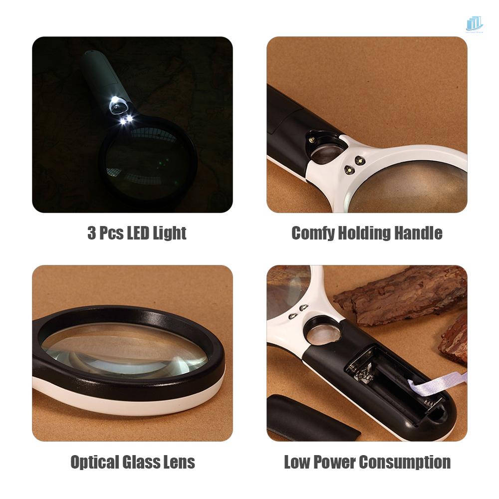 Kính Lúp Cầm Tay Phóng Đại 2.5X 45X Có Đèn LED Chuyên Dụng