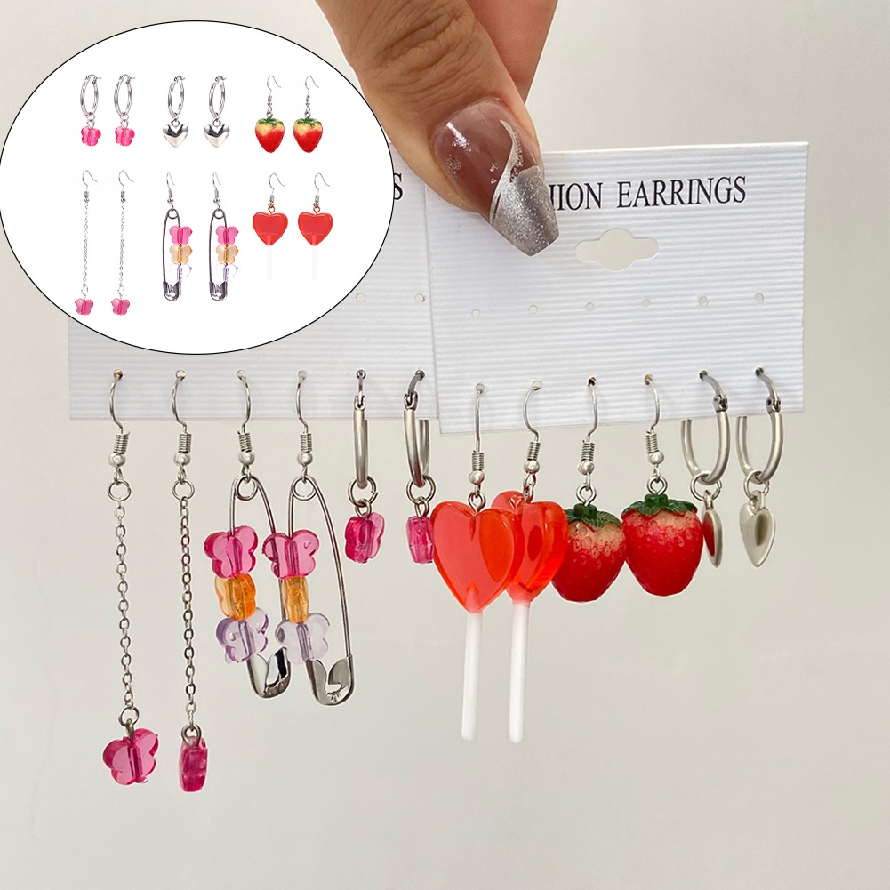 Set 6 Đôi Bông Tai Hình Bướm Bằng Nhựa Resin Thời Trang Đơn Giản