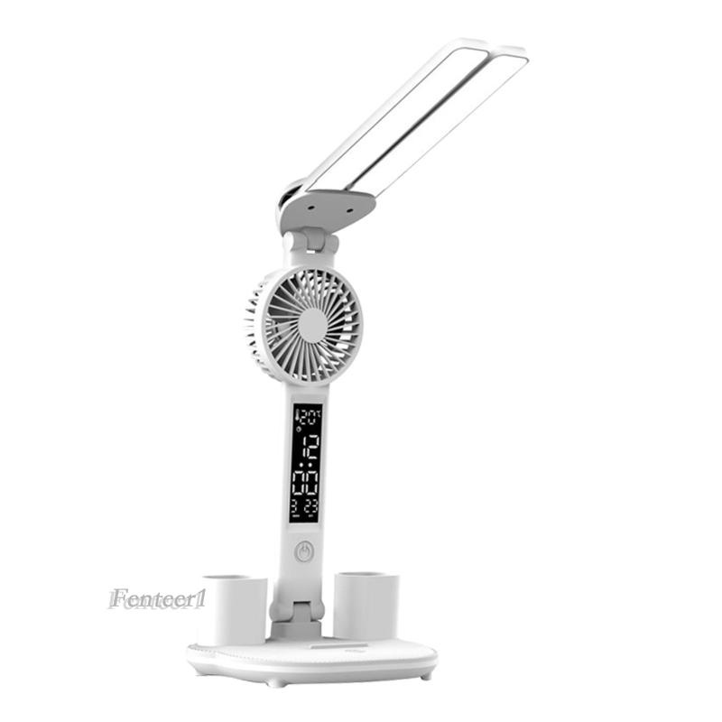 [Fenteer1] Đèn Bàn Kèm Giá Đỡ Bút Chì Và Quạt Hai Đầu USB Đèn LED Để Bàn Văn Phòng
