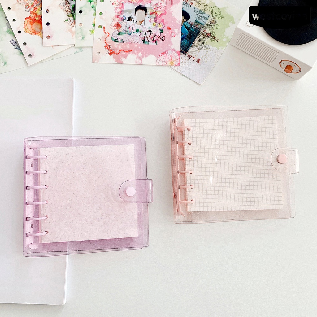 [COD]♪Vỏ Bọc Sổ Tay Nhật Ký Hình Vuông 6 Lỗ Trong Suốt Lấp Lánh Chống Thấm Nước DIY