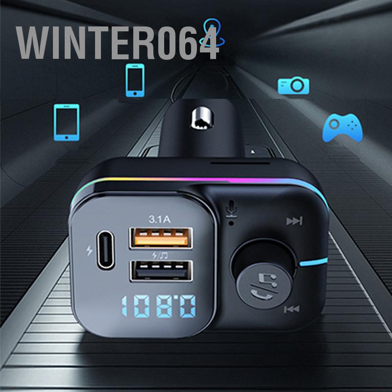 Winter064 Bộ Phát FM Bluetooth MP3 Nghe Nhạc Đài Thanh Adapter USB Loại C Sạc Xe Hơi Cho Điện Thoại Thông Minh Máy Âm
