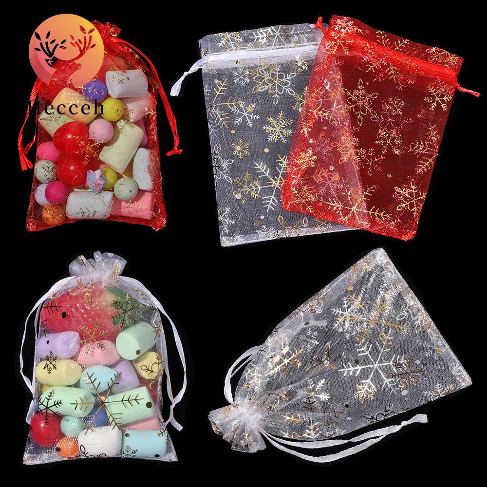 Set 50 Túi Dây Rút Đựng Quà Họa Tiết Bông Tuyết