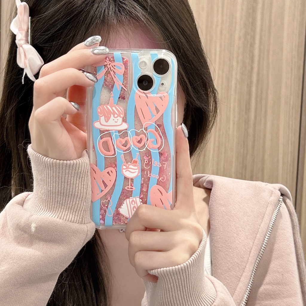 Ốp Điện Thoại PC Cứng Trong Suốt Trang Trí Cát Kim Tuyến Hoạt Hình Cho iPhone11 12 13 14 Pro Max