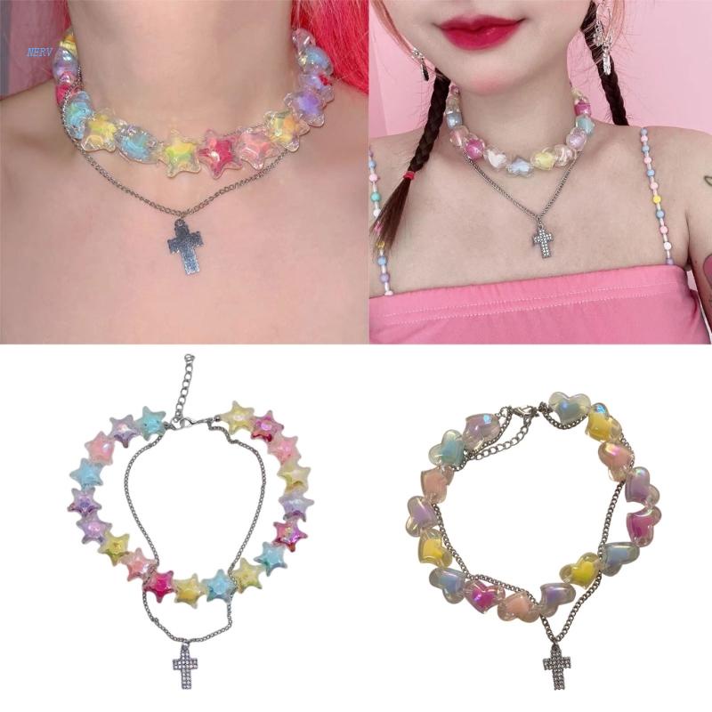 Vòng Cổ Choker Hai Lớp Mặt Thánh Giá / Ngôi Sao / Trái Tim Ngọt Ngào Thời Trang Hàn Quốc Cho Nữ