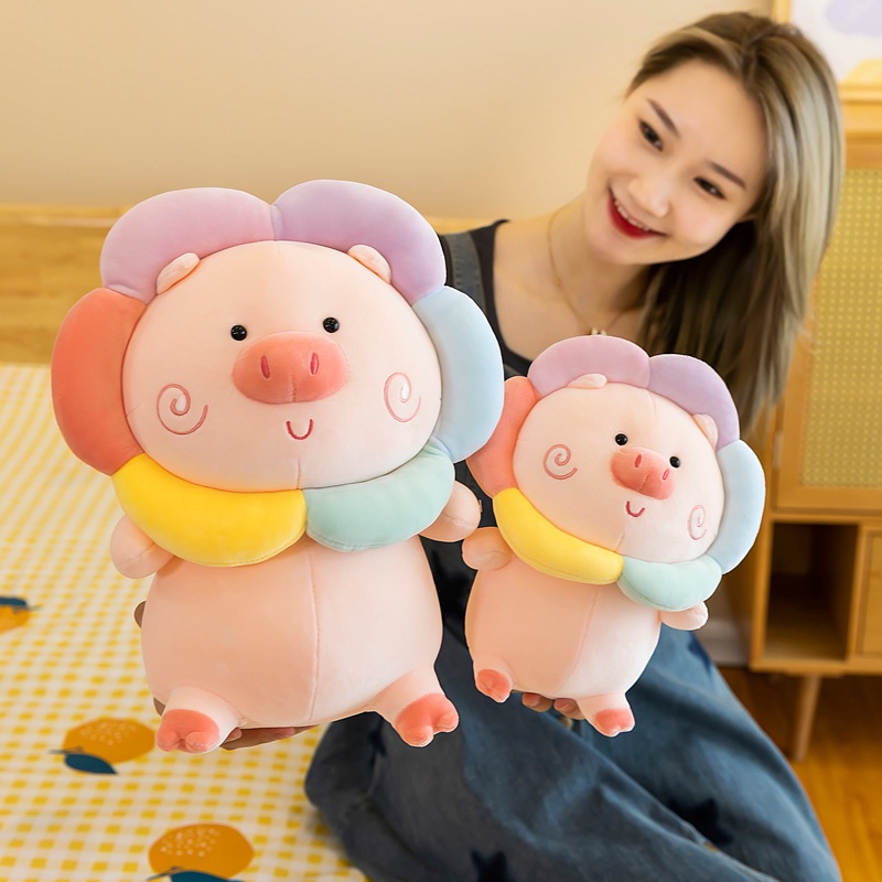 Thú Nhồi Bông Hình Chú Heo Màu Cầu Vồng Dễ Thương